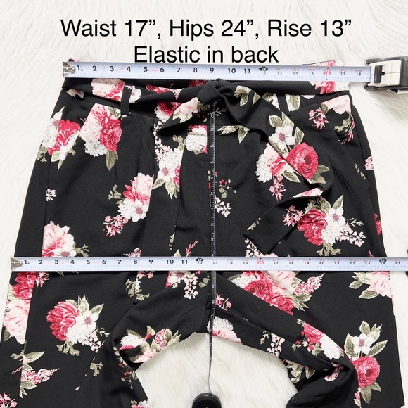 SOLD-NWT Torrid Tie Waist Belted Wide Leg Crepe Floral Print Black Pink Pants - Picture 8 of 9